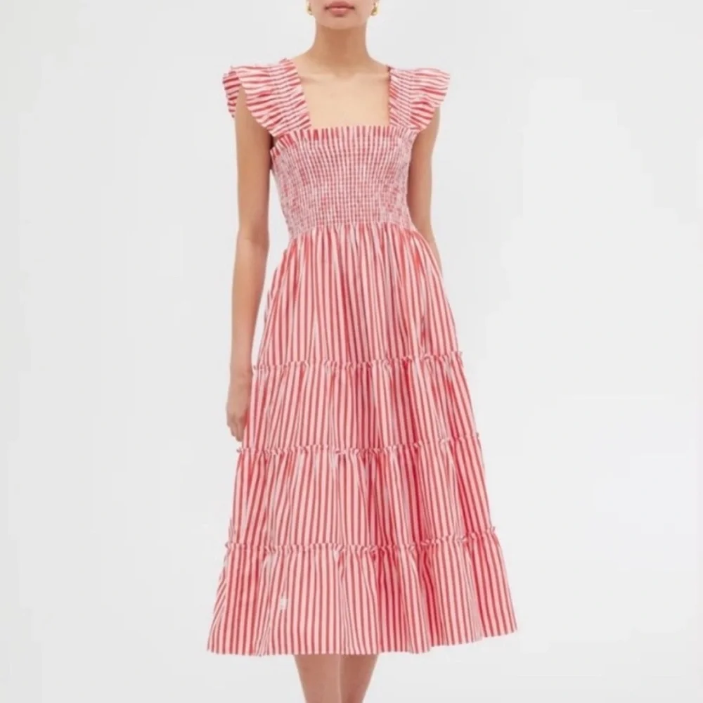 New Hill House The Ellie Nap Dress Cherry Red Stripe Maxi Smocked XL - Picture 2 of 10